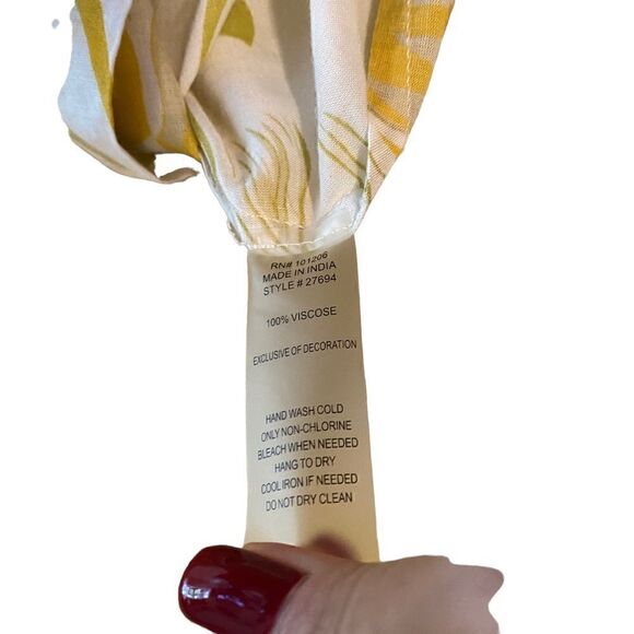 Soft Surroundings M Yellow Heavy Beaded Tropical Palm V-Neck Resort Swim Cover - Picture 8 of 8